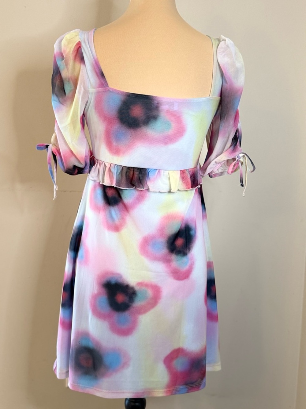 TOPSHOP mesh floral ruffled midi dress pastel dainty SZ 8-10 - Picture 4 of 14